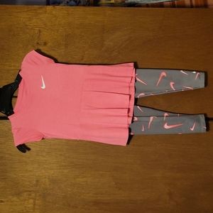 Nike sz 4 pink and gray tunic and leggings set